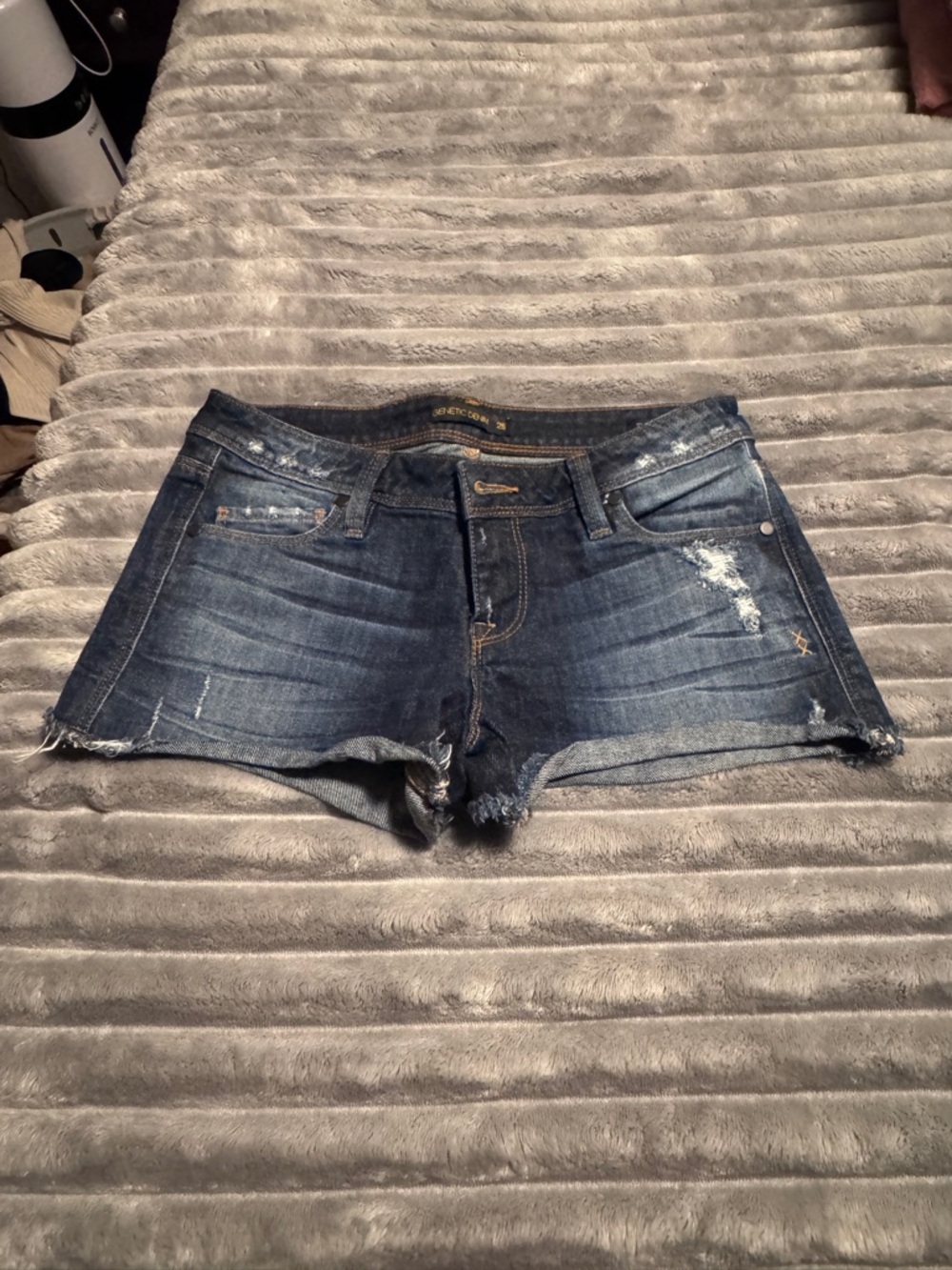 Genetic Denim Dark Blue Distressed Jean Cutoff Shorts